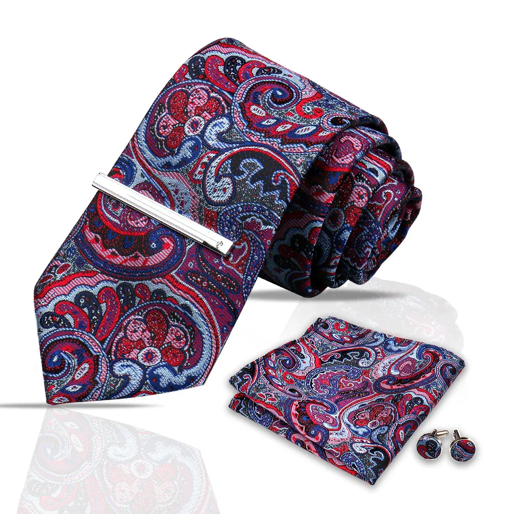 Tie Set For Men Necktie Fashion Wedding Cufflinks Box Gift Tie Clip Men Pocket Square Necktie Luxury Business Wholesale Gravatas - Luvia