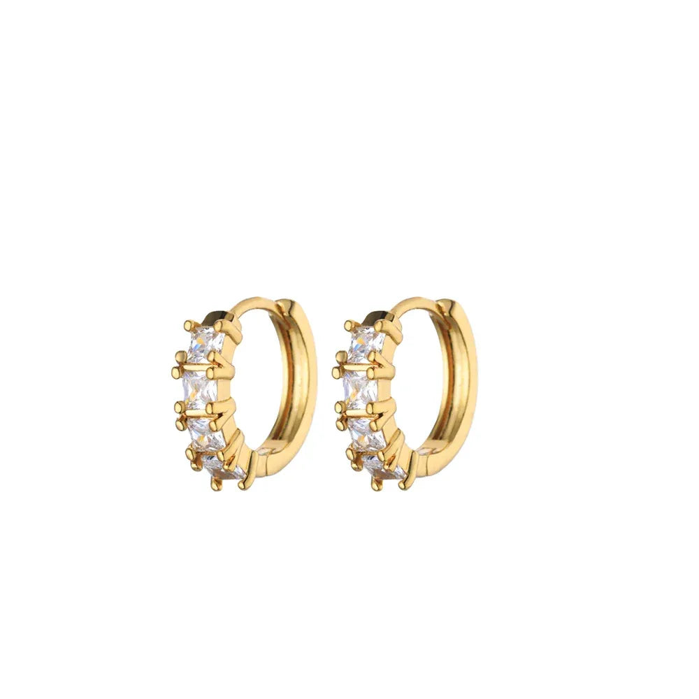 Cubic Zirconia Round Hoop Earrings - Stainless Steel - Luvia