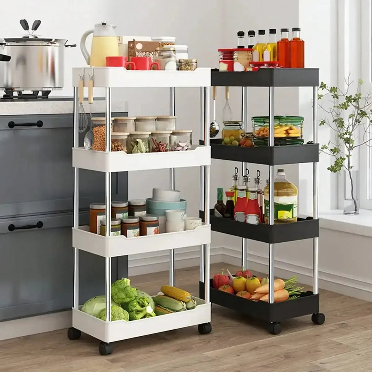 3/4 Tier Movable Gap Storage Rack Rolling Utility Cart Storage Shelf Kitchen Bathroom Slim Slide Organizer Shelf Livingroom - Luvia