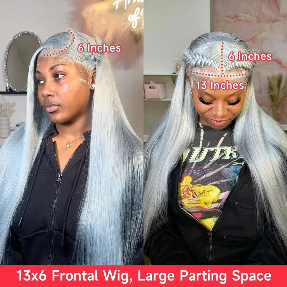 13x6 Silver Grey Straight Lace Front Human Hair Wigs Pre Plucked 613 Blonde Body Wave Frontal Wigs For Women Brazilian Hair Wigs - Luvia