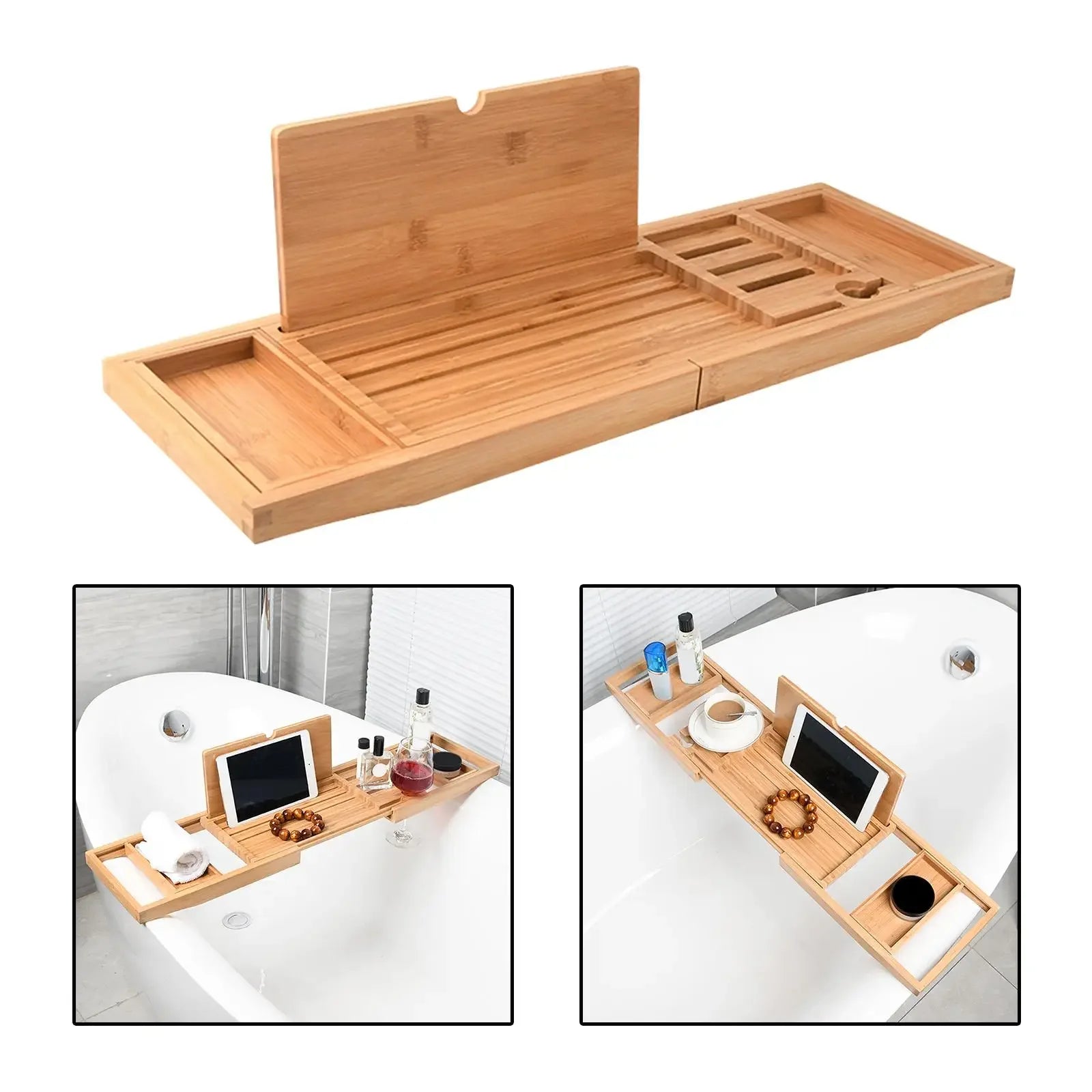 Bathtub Tray Bath Caddy Tray for Tub with Slots Holds Book,Phone ,Soap 23.62''-34.25'' Bath Tray Bathtub Stand Holder - Luvia