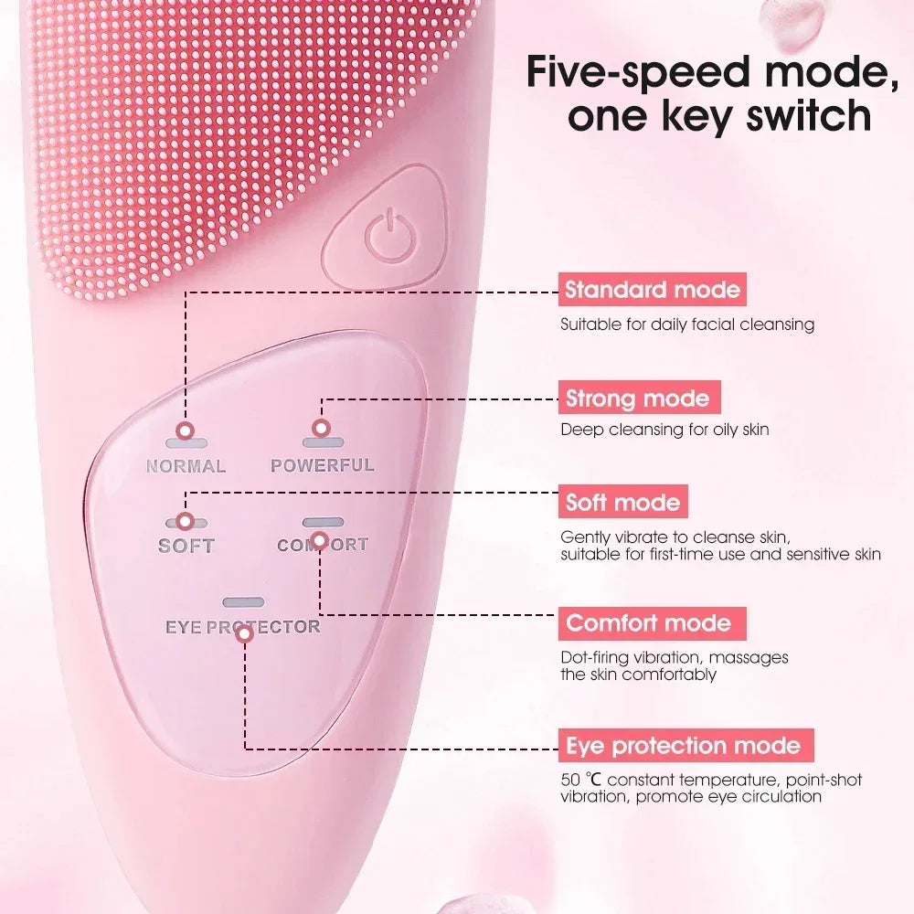 Electric Face Cleansing Brush Ultrasonic Facial Cleansing Brush Vibration Massager SkinCare Deep Pore Waterproof Silicone Brush - Luvia