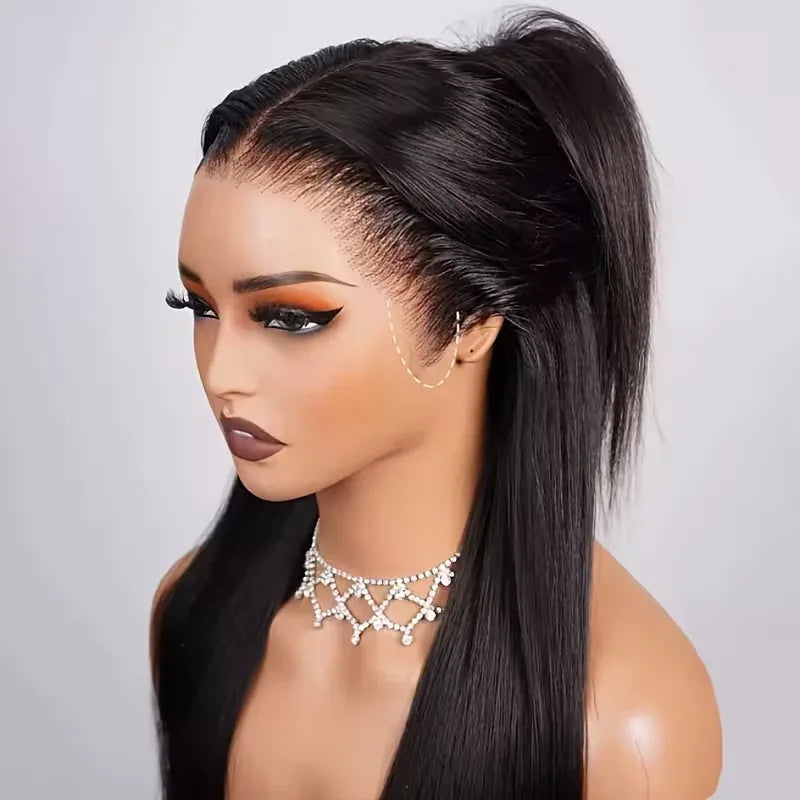 360 Full Hd Lace Wig Invisible Drawstring Glueless Wig Straight Human Hair Natural Color 220 Density Pre Plucked Ready To Wear - Luvia