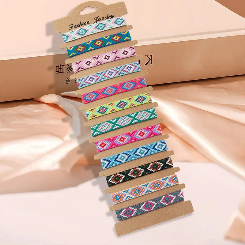 12Pcs/set The Bohemian woven bracelet is adjustable for both men and women - Luvia