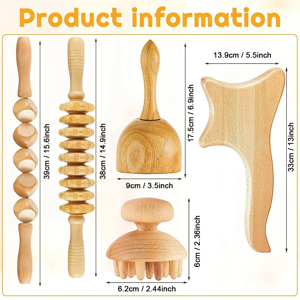 Wood Therapy Massage Tool Lymphatic Drainage Massager Anti Cellulite Fascia Massage Roller for Full Body Muscle Pain Relief - Luvia
