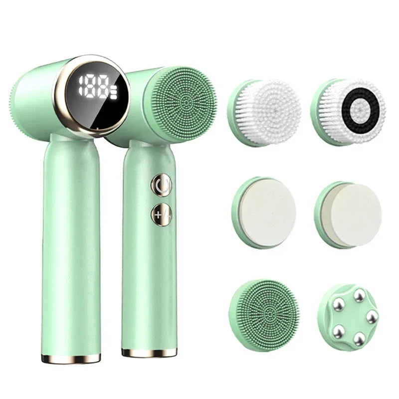 Portable 6-in-1 silicone electric Cleansing brush Facial pore cleaning and exfoliating waterproof Sonic cleansing brush - Luvia