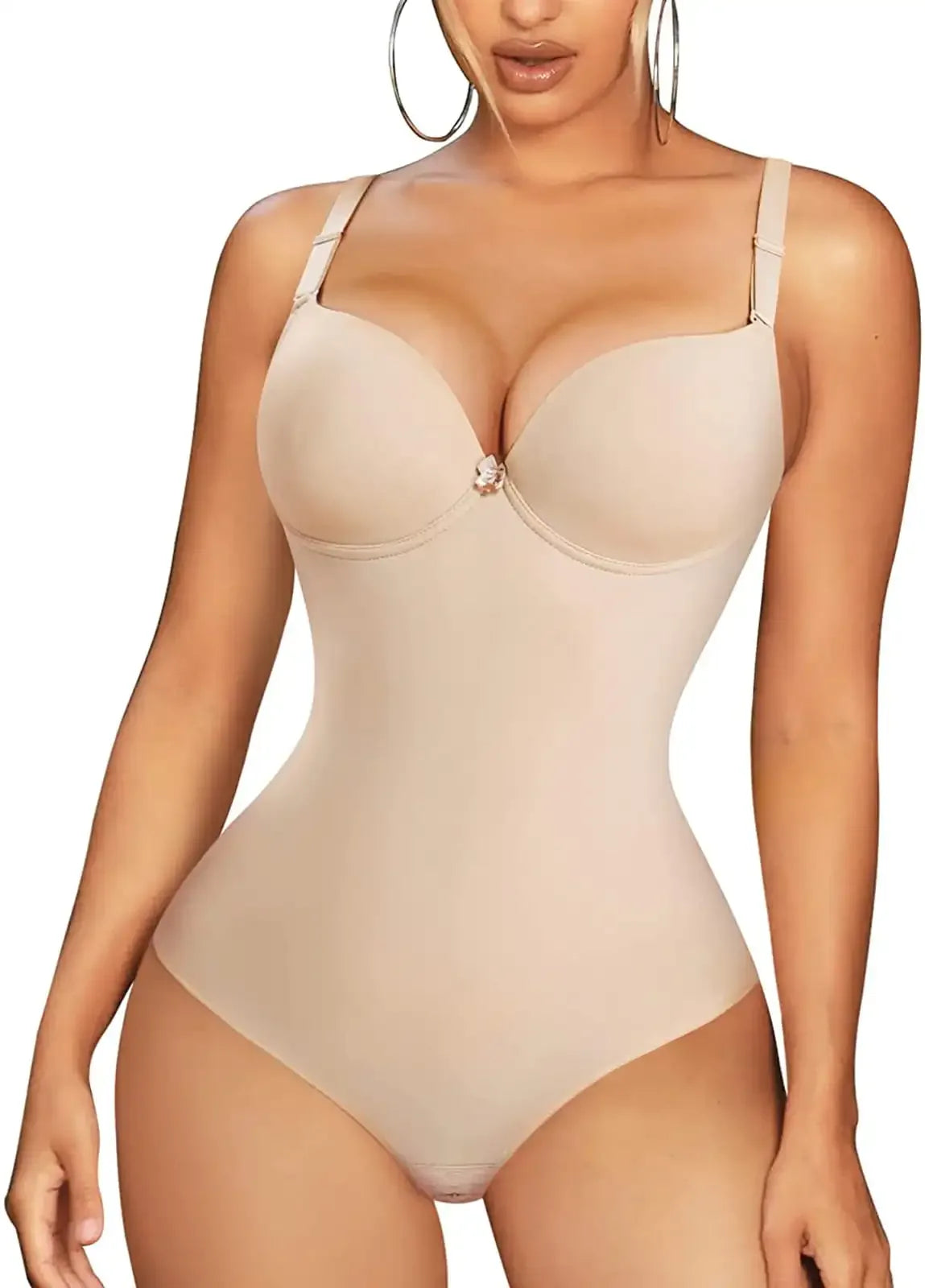 Shapewear Bodysuit for Women Slimming Body Shaper Waist Trainer Sexy V Neck Underwire Bra Jumpsuit Tummy Control Smooth Bodywear - Luvia