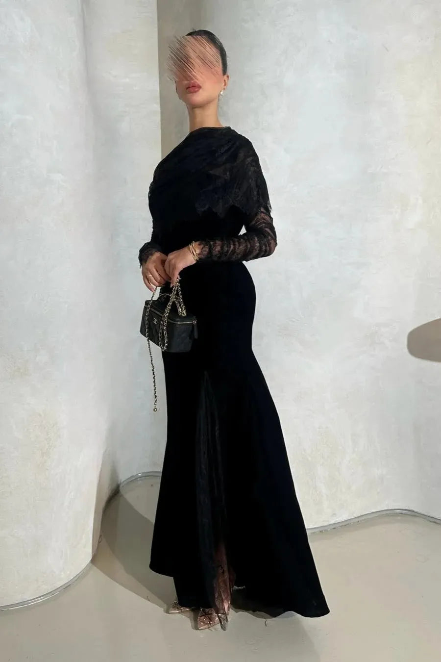 Smileven Long Sleeve Lace Evening Dresses Side Split Prom Maxi Dresses Modest Birthday Party Gowns Customized
