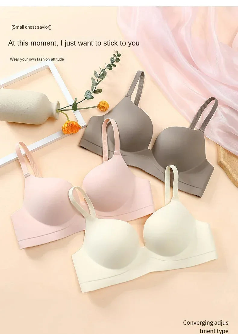 Seamless Bra for Women Gathered Lingerie Solid Small Breast Wireless Push Up Bra Thickened Comfortable Lingerie Lenceria - Luvia