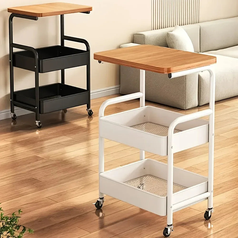 3-Tier Rolling Cart with Tabletop, Metal Tool and Snack Rack with Storage, Durable Carbon Steel Frame, Wheels for Easy Mobility - Luvia
