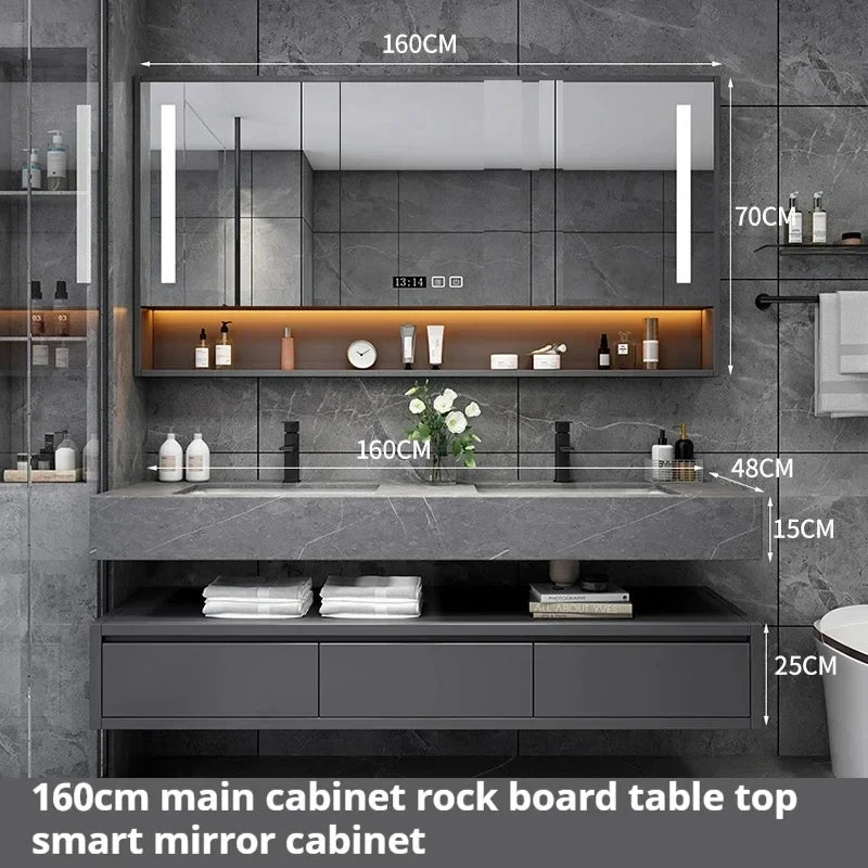 180cmLight Luxury Panel Intelligent Bathroom Cabinet Meuble Rock Salle De Bain Wood Washbasin Double Basin Bathroom Cabinet Home