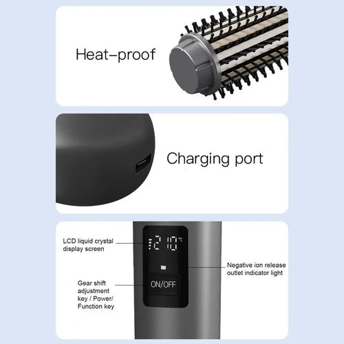 Cordless Hair Curling Iron Brush USB Rechargeable Travel Heated Round