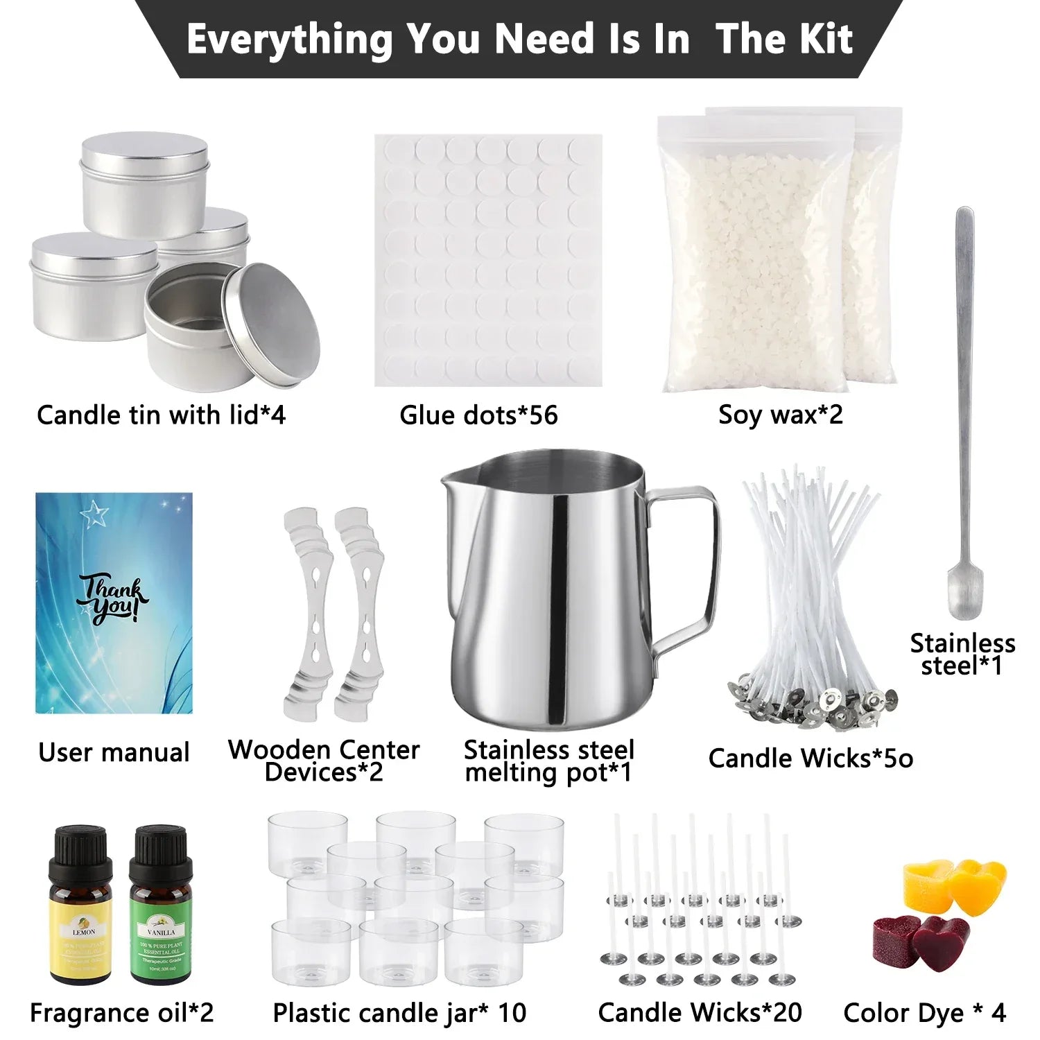 Simple DIY candle-making set, easy to make, with essential oil for aromatherapy, high-quality soy wax, handcrafted - Luvia