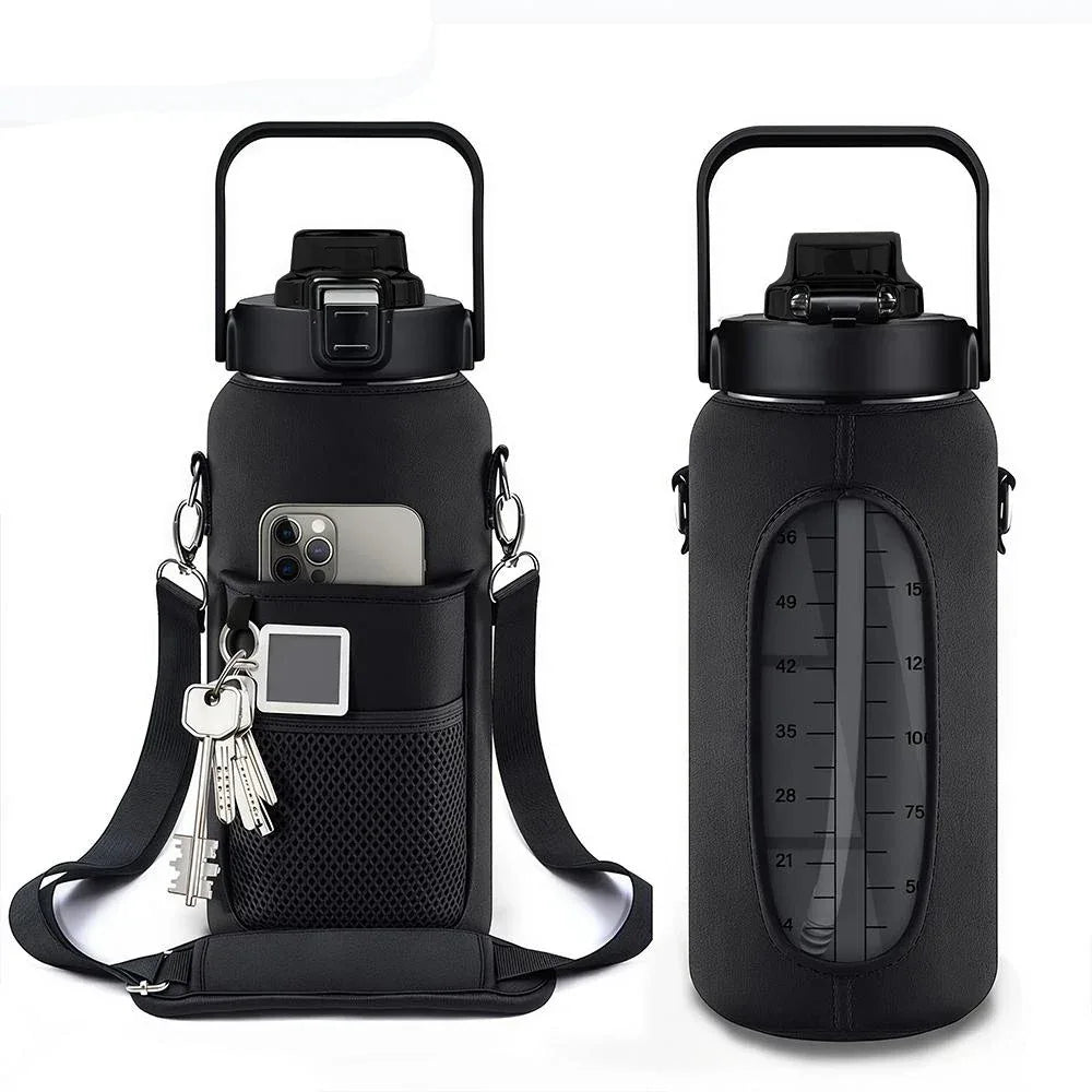 2L 64OZ Half Gallon Water Bottle with Sleeve Motivational Water Bottle with Straw & Time Marker Leakproof Sport Water Jug - Luvia
