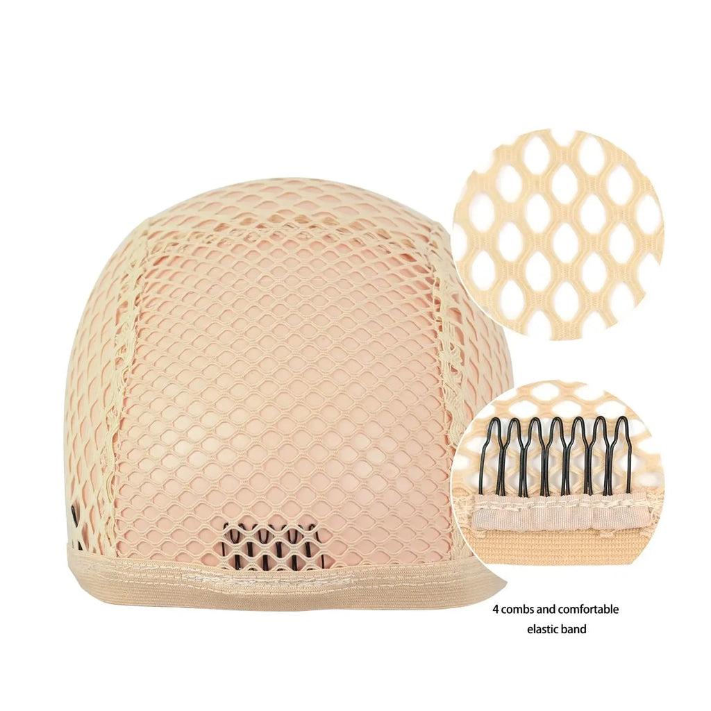 Wig Cap Black Stretchable Crochet Wig Cap with 4 Hair Clips Mesh Braided Wig Cap for Making Wig - Luvia