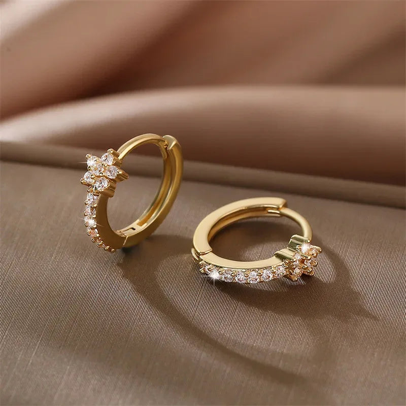 Fashion Stainless Steel Zircon Star Hoops Earrings For Women Vintage Crystal Zirconia Circle Earrings Punk Unisex Rock Jewelry - Luvia