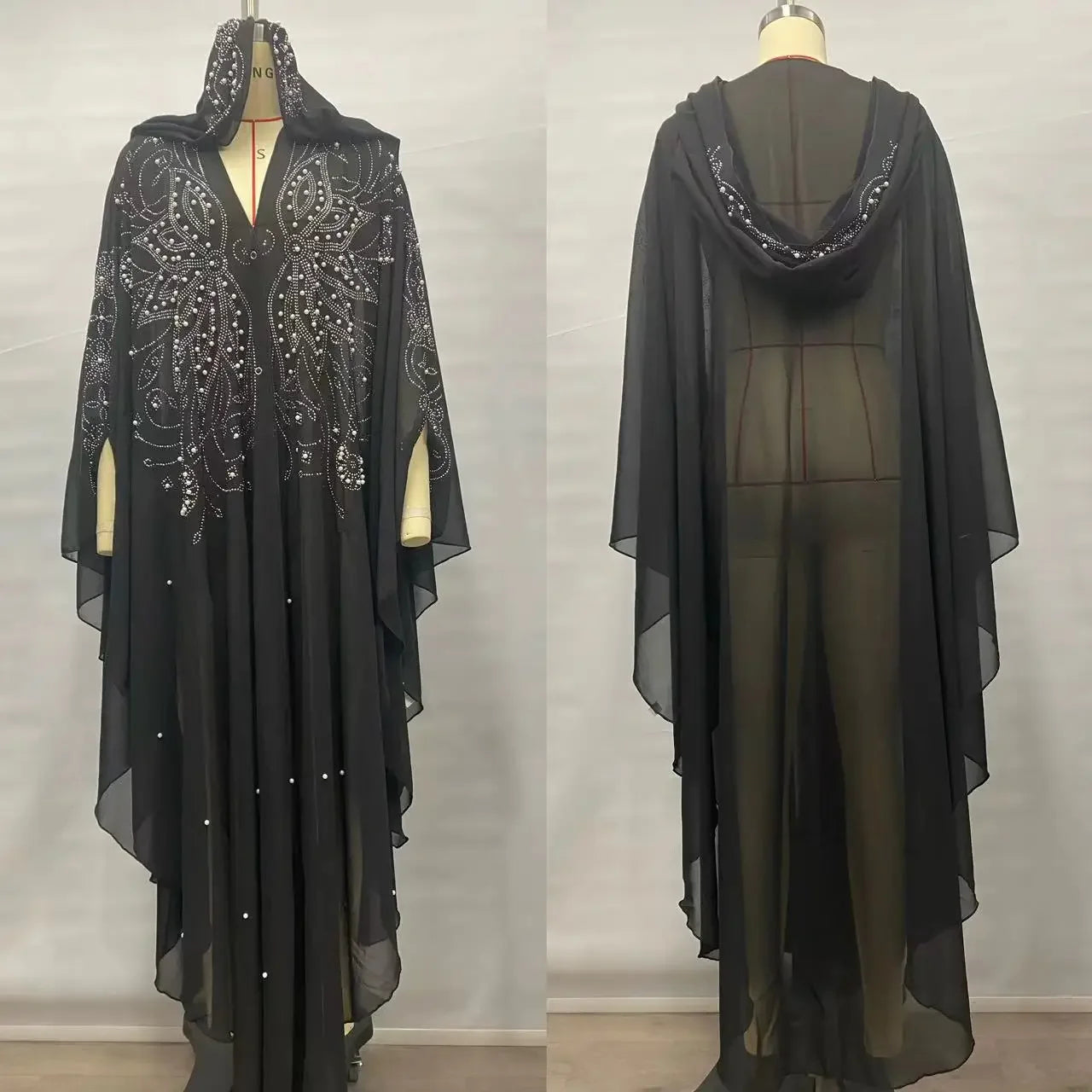 Thin Hooded Cloak Women Clothing Cape Dress Fashion Clothes Vintage Streetwear Ponchos Coats Jackets Bling Diamond Party