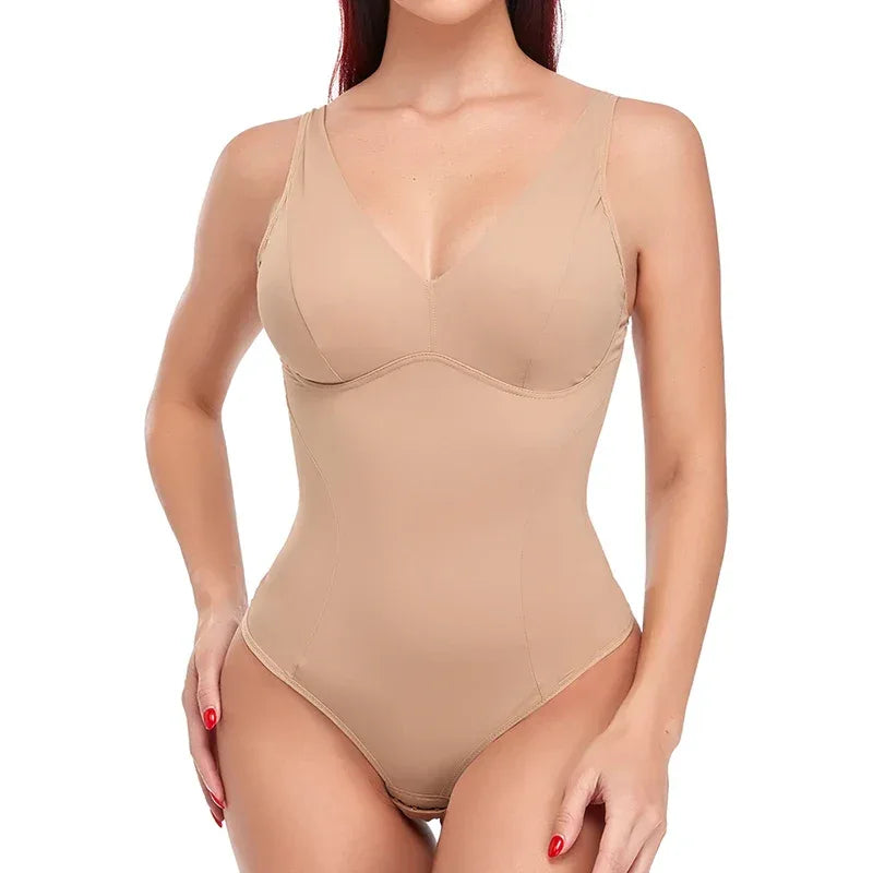 Shapewear Bodysuit Thong Body Shaper for Women Waist Trainer Corset Deep V Neck Slimming Underwear Built-in Bra Camisoles Tops - Luvia