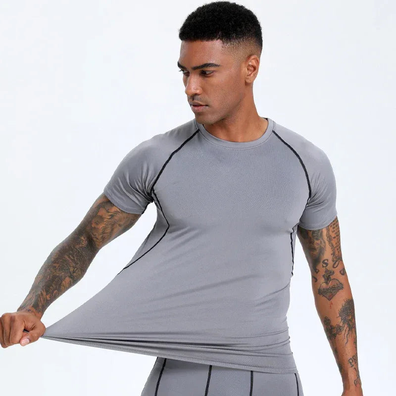 Men's Compression Top, Active Mid Stretch Breathable Moisture Wicking Workout T-shirt For Outdoor Sports - Luvia