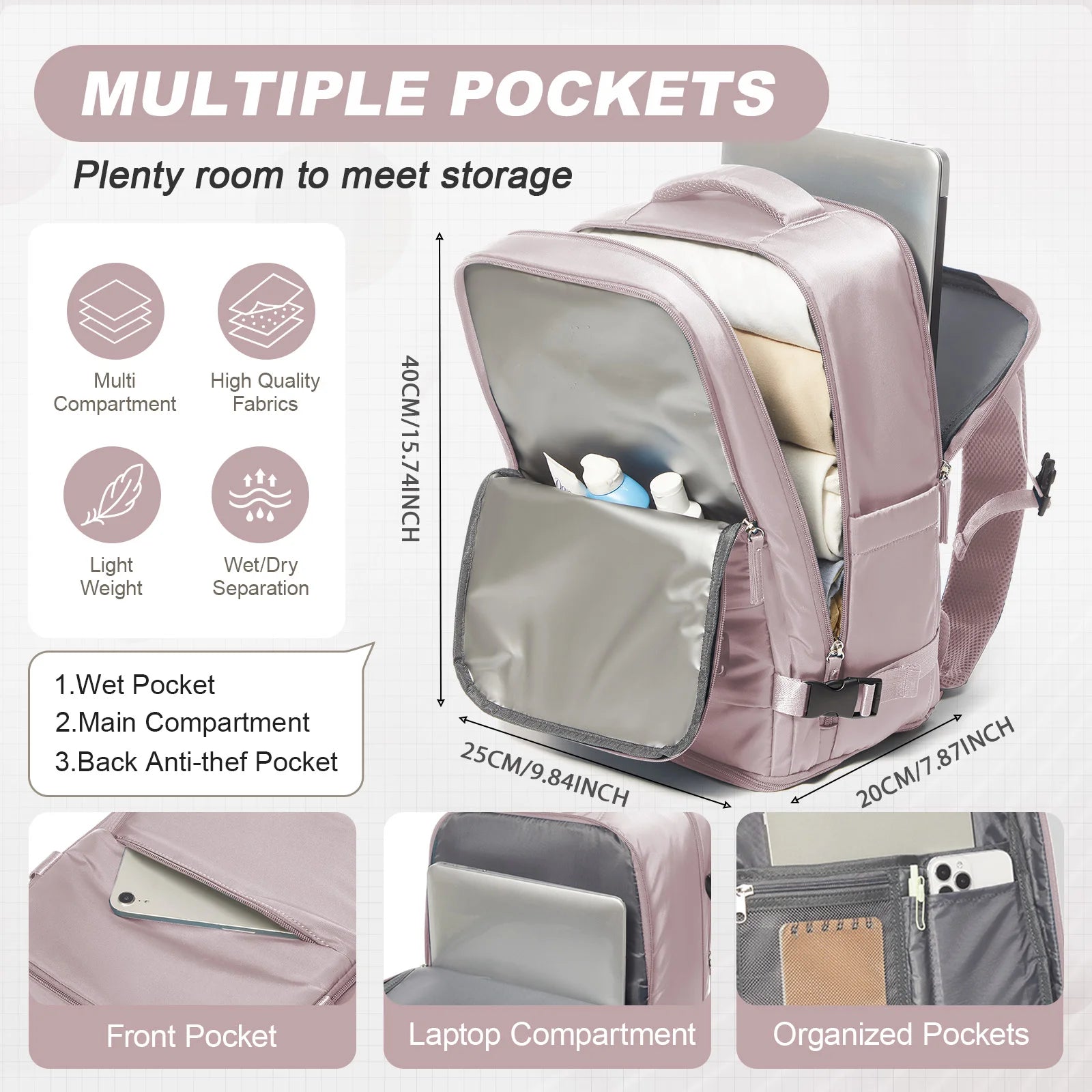 Women Men Travel Backpack , Cabin Bag Ryanair Hand Luggage 40x20x25 Travel Backpack College Bookbag Laptop Bag, eastpak rucksack