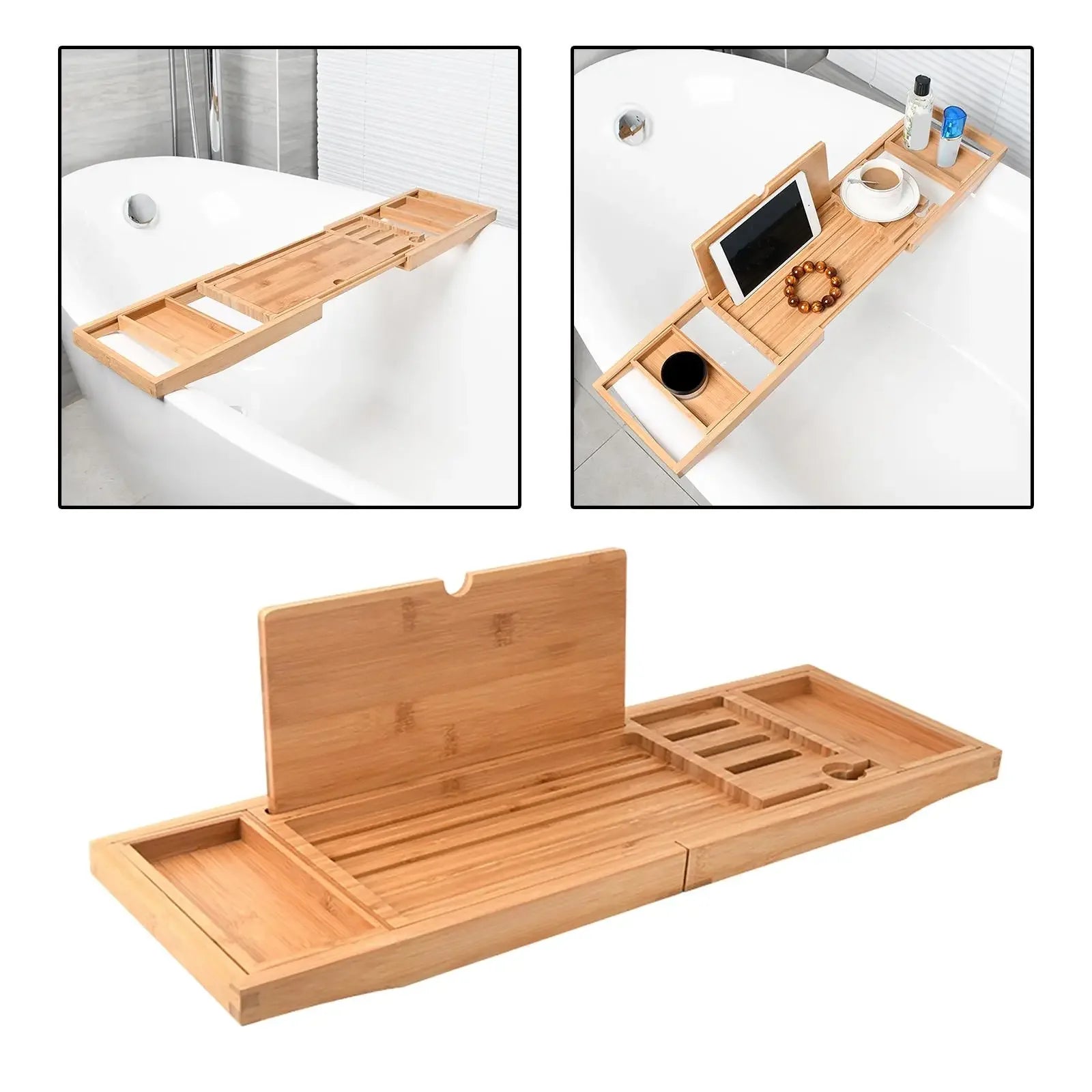 Bathtub Tray Bath Caddy Tray for Tub with Slots Holds Book,Phone ,Soap 23.62''-34.25'' Bath Tray Bathtub Stand Holder - Luvia