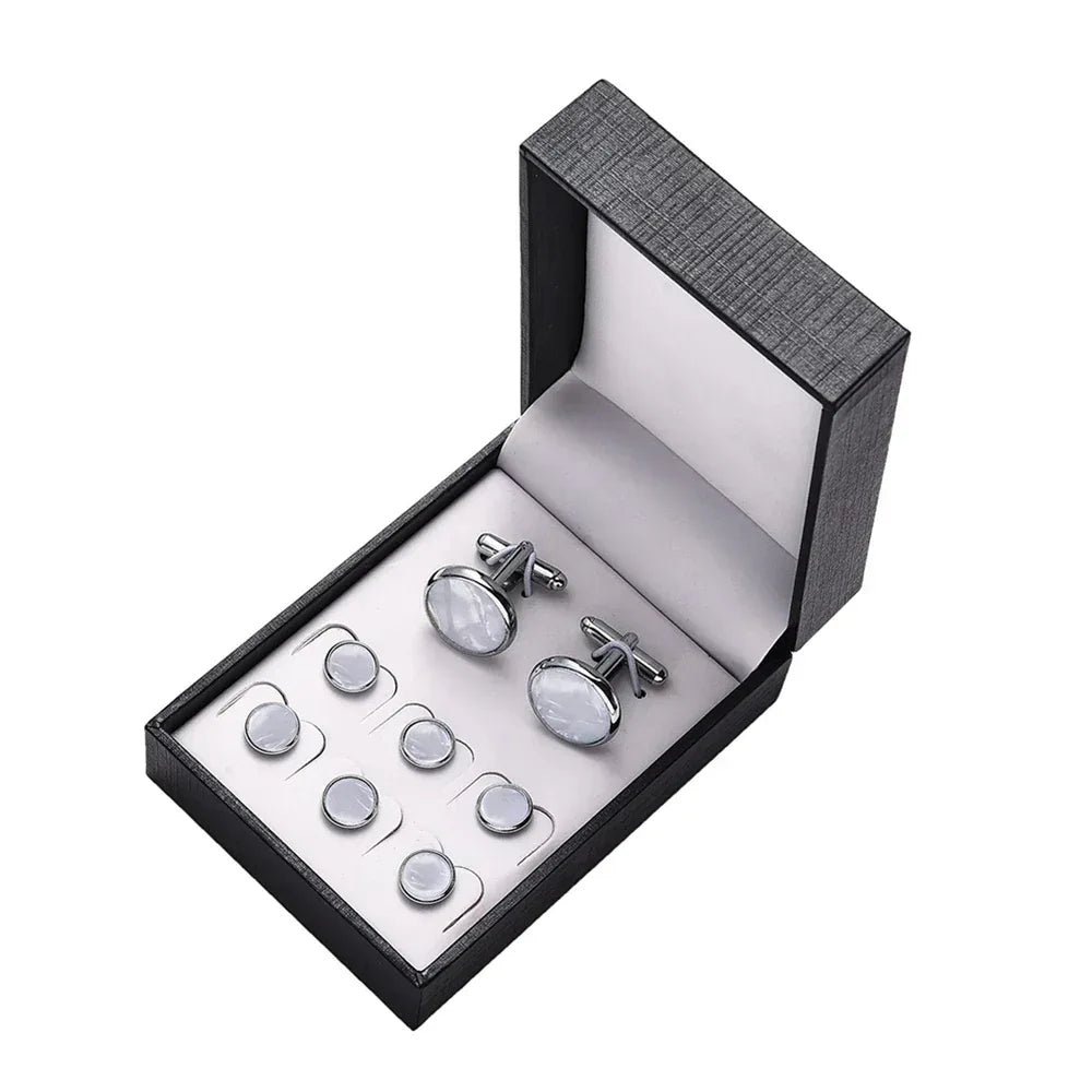 Cufflinks For Mens Luxury Quality Set Tuxedo Studs Shirts Cufflinks Set With Buttons 8pcs Set With Box Studs For Shirt Men Women - Luvia