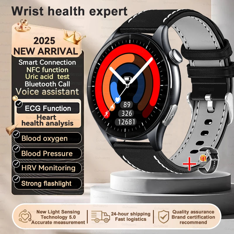 2025 New Body Fat Analysis Health Smart Watch ECG+PPG Uric Acid Lipid Blood Pressure NFC Clock Call Smartwatches For Men Women