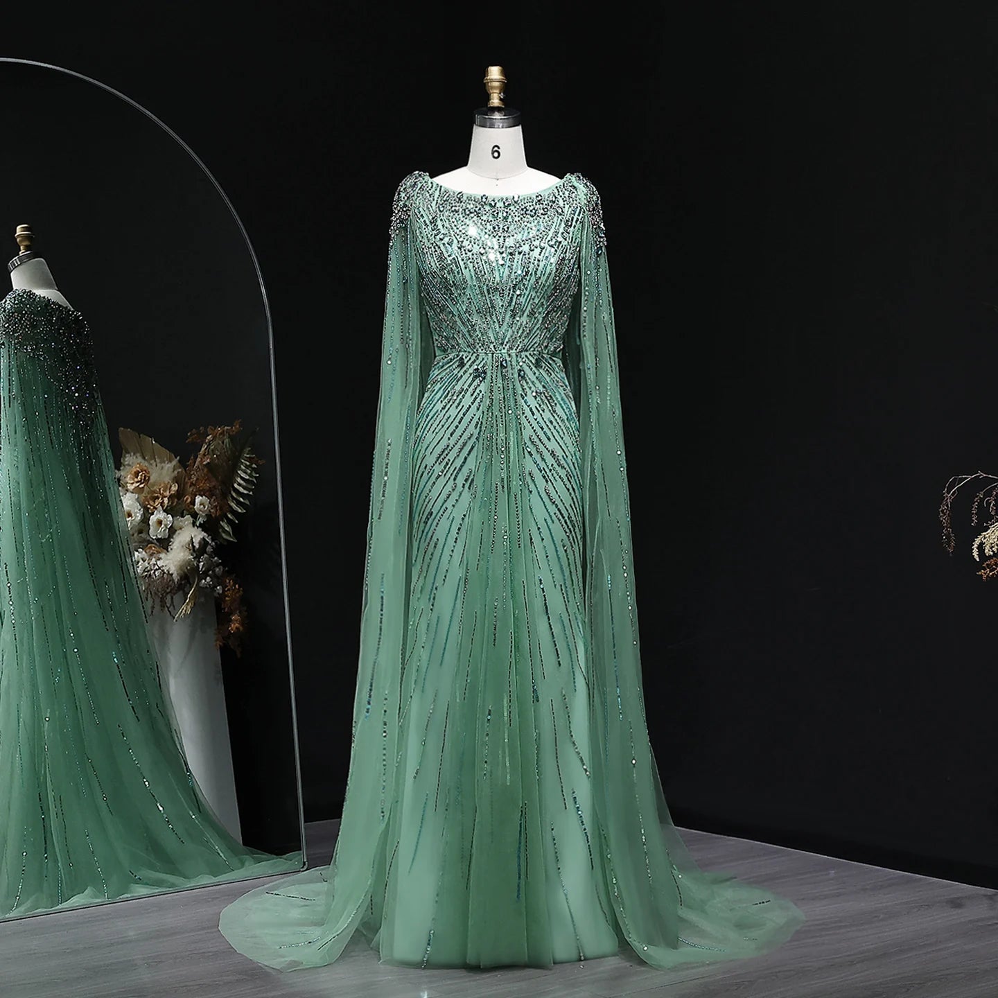 Sharon Said Luxury Gold Mermaid Evening Dress With Cape Sleeve  for Women Wedding Party Lilac Prom Gown Arabic SS549 Customized