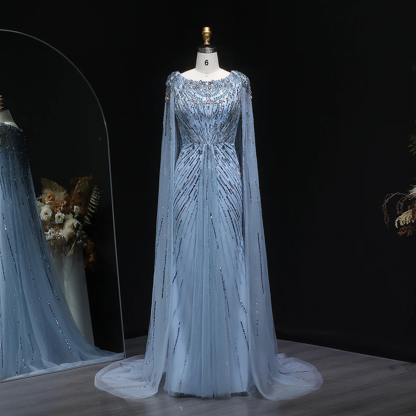 Sharon Said Luxury Gold Mermaid Evening Dress With Cape Sleeve  for Women Wedding Party Lilac Prom Gown Arabic SS549 Customized