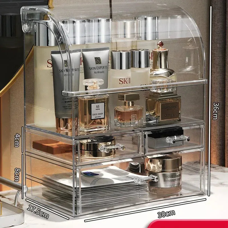 30x17.5x36cm Large Drawer Organizer Makeup Clear Acrylic Box With Perfume Cosmetic Display Capacity Lid Cosmet Storage Box - Luvia