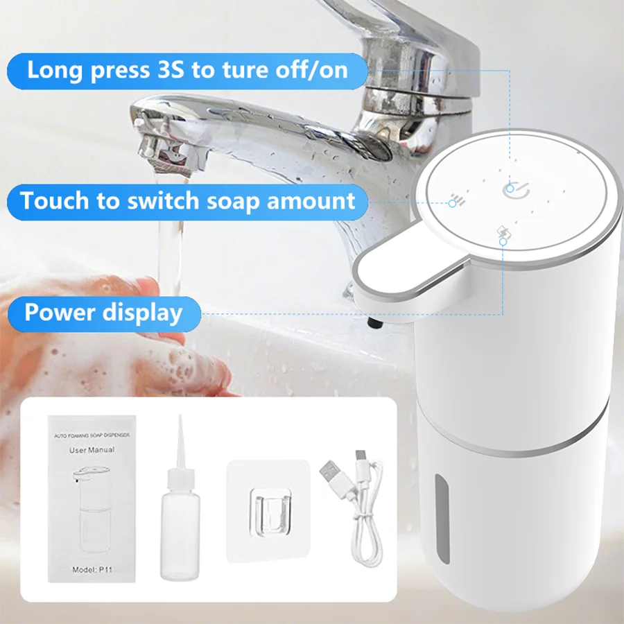 380ML Capacity IPX5 Waterproof Hand Sanitizer Pump Wash Machine 4Levels Smart Sensor Touchless Electric Automatic Soap Dispenser