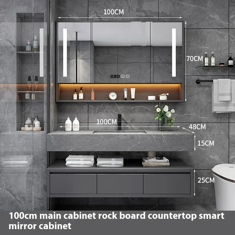 180cmLight Luxury Panel Intelligent Bathroom Cabinet Meuble Rock Salle De Bain Wood Washbasin Double Basin Bathroom Cabinet Home
