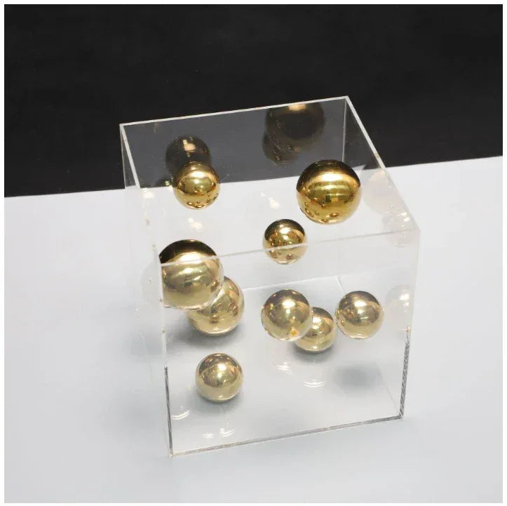 Geometric Metal Ball Art Transparent Acrylic Box Ornaments Modern Minimalist Square Living Room Decorations Desktop Furnishings - Luvia