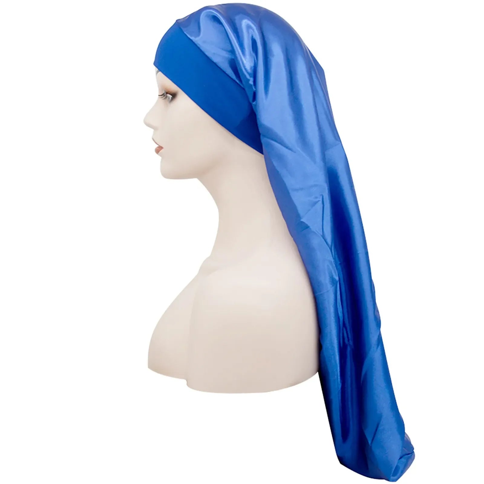 Long Satin Bonnet Sleep Cap Silk Sleeping Cap with Wide Elastic Band Loose Night Hat for Women Braids Curly Hair Black - Luvia