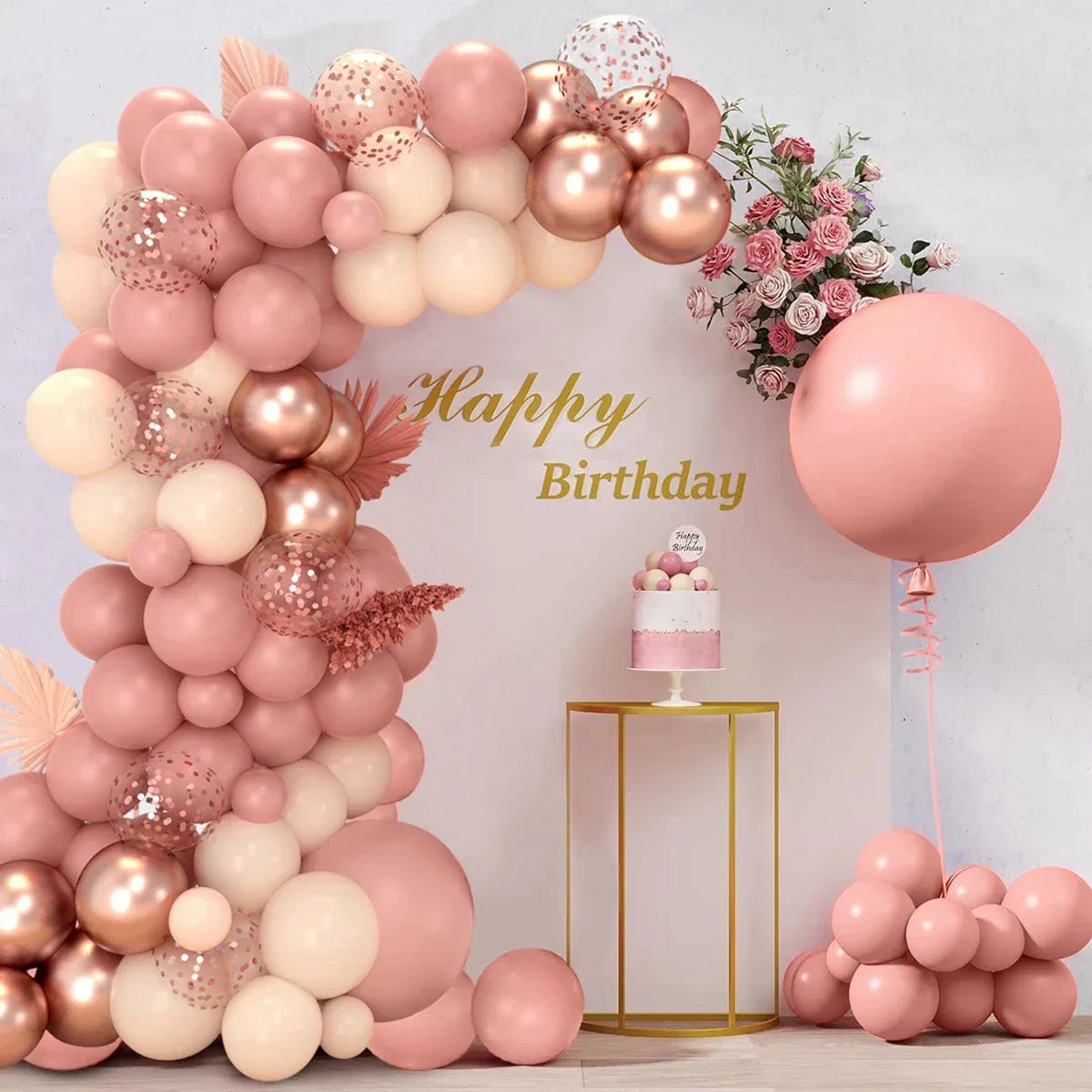 Pink Balloon Garland Kit Retro Pink Metallic Champagne Gold Nude Blush Latex Balloon Arch Kit for Tea Party Bachelorette Wedding - Luvia