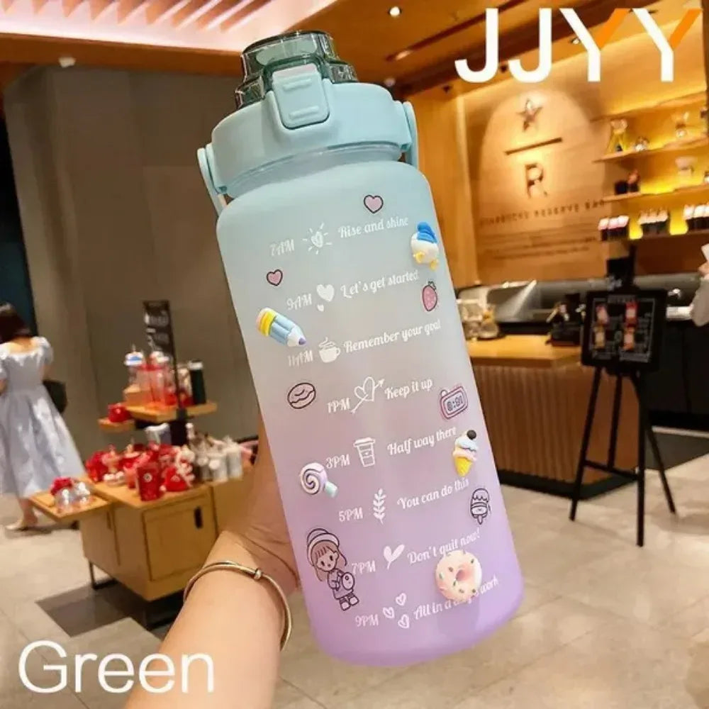 2000ML Large Capacity Water Bottle with Time Marker Plastic Motivational Water Bottle Drinking Bottle for Gym Sports Outdoor - Luvia