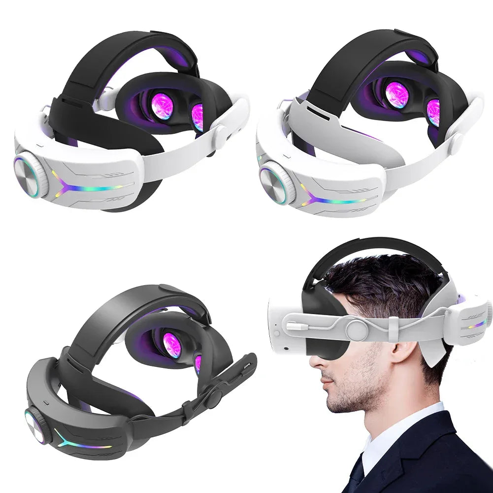 Adjustable RGB Head Strap with 12000mAh Battery Extend VR Playtime Comfort Replacement Head Strap for Meta Quest 3S - Luvia