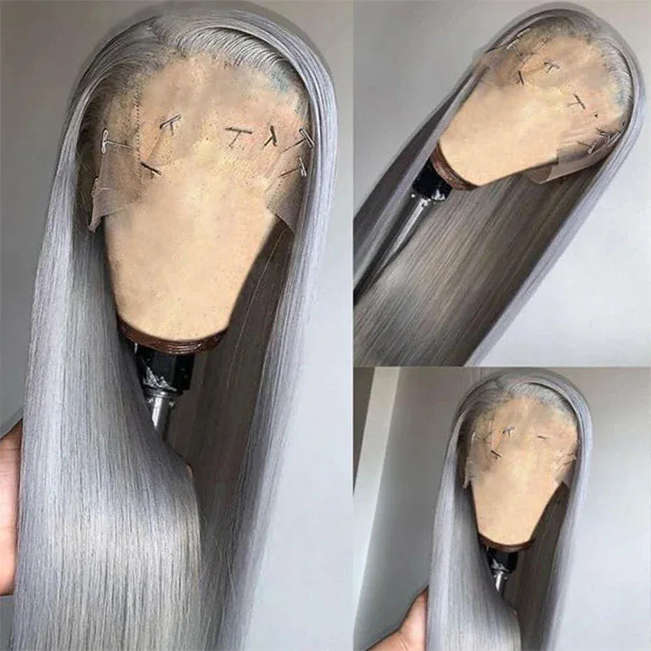 13x6 Silver Grey Straight Lace Front Human Hair Wigs Pre Plucked 613 Blonde Body Wave Frontal Wigs For Women Brazilian Hair Wigs - Luvia