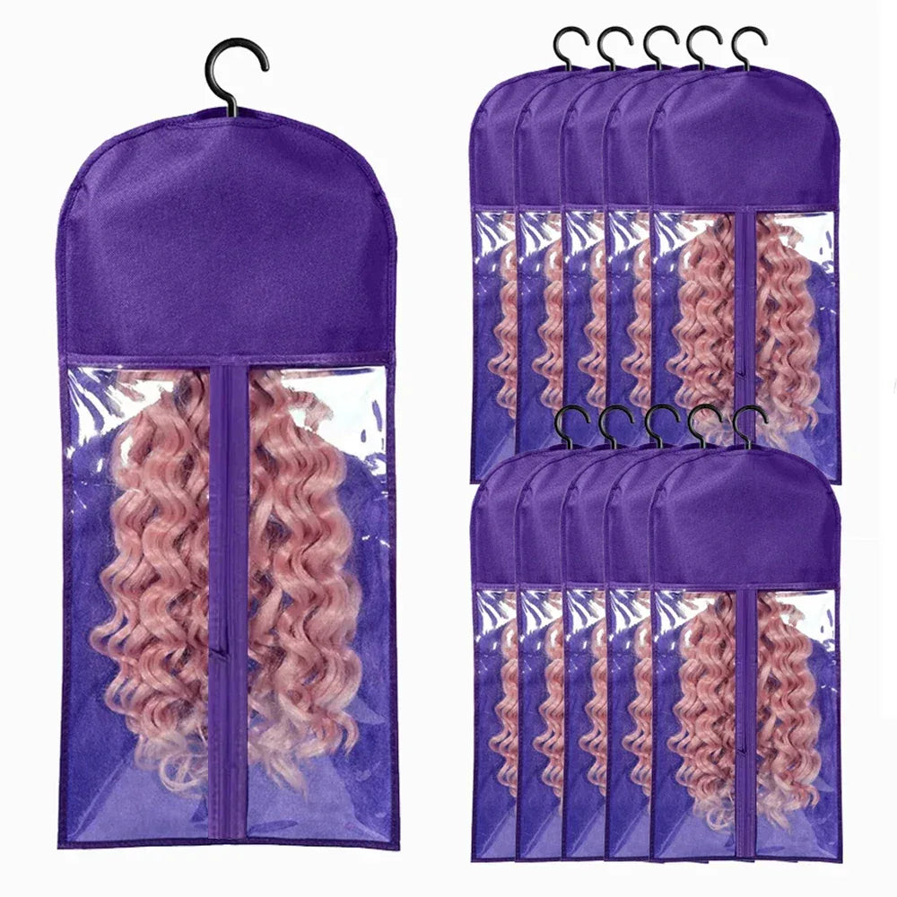 10pcs Wall-Mounted Wig Storage Bags,Travel-Friendly Organizer Black, for All Wig Types,Breathable Material - Luvia