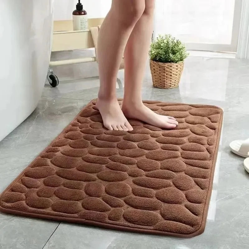 Embossed Bath Mat Non Slip Absorbent Quick Drying Machine Washable Cobblestone Floor Mats for Bathroom and Shower