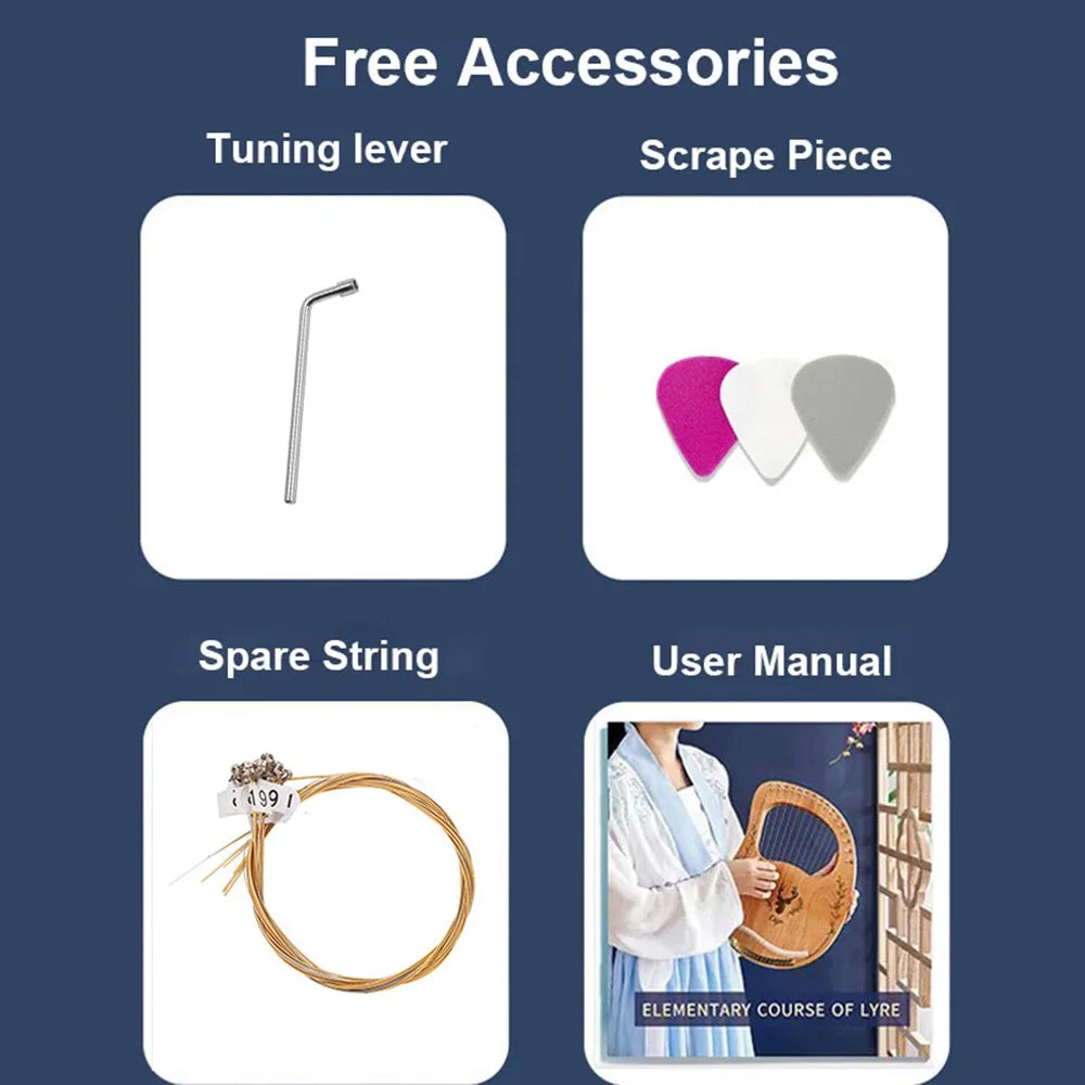 Lyre Harp 16 19 Strings Mahogany Wood Harp Piano 19 Strings Stringed Musical Instrument With Tuning Wrench Spare Strings