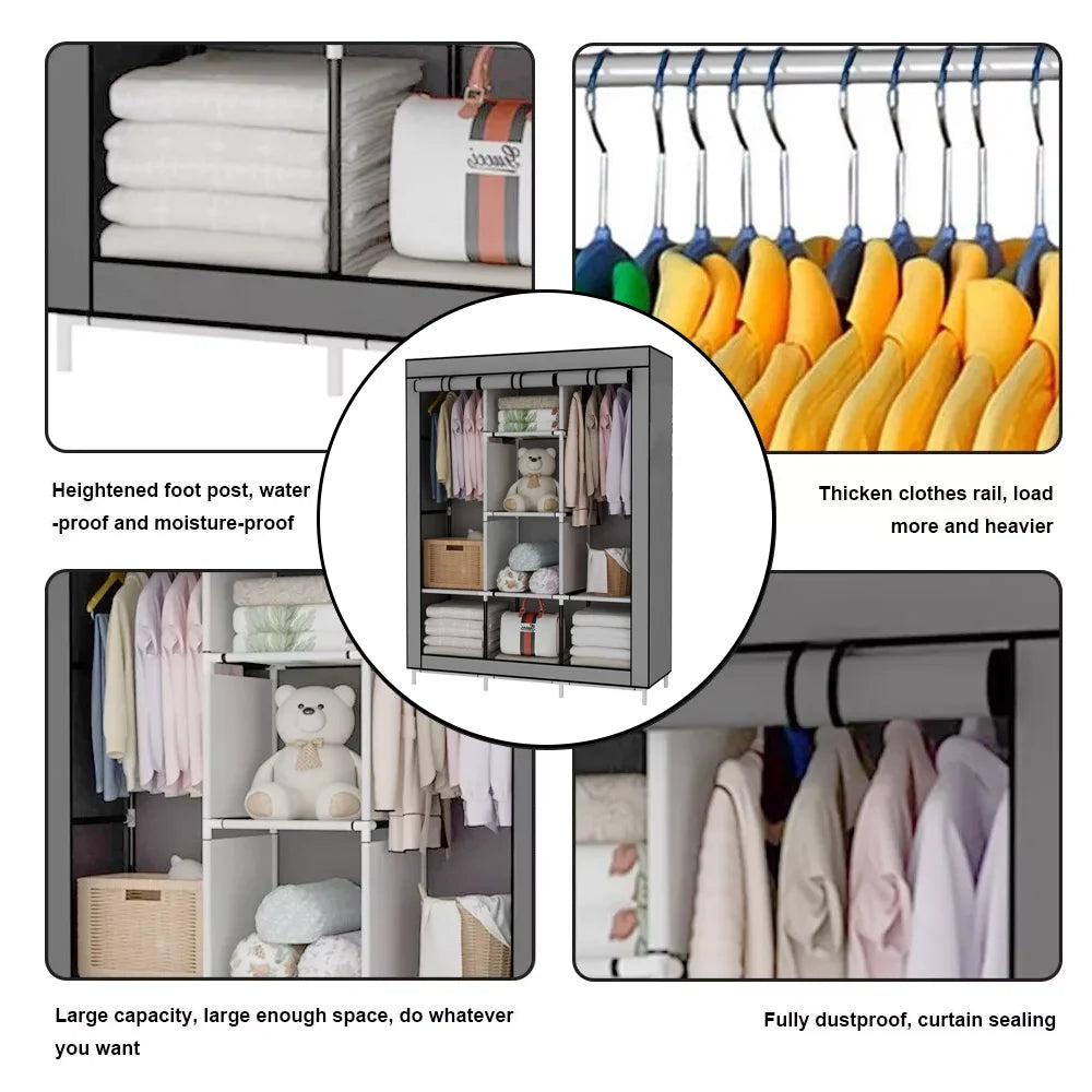 Portable Wardrobe Clothes Organizer Non-Woven Fabric Wardrobe Storage Cupboard for Bedroom 128*45*170cm Storage Shelves