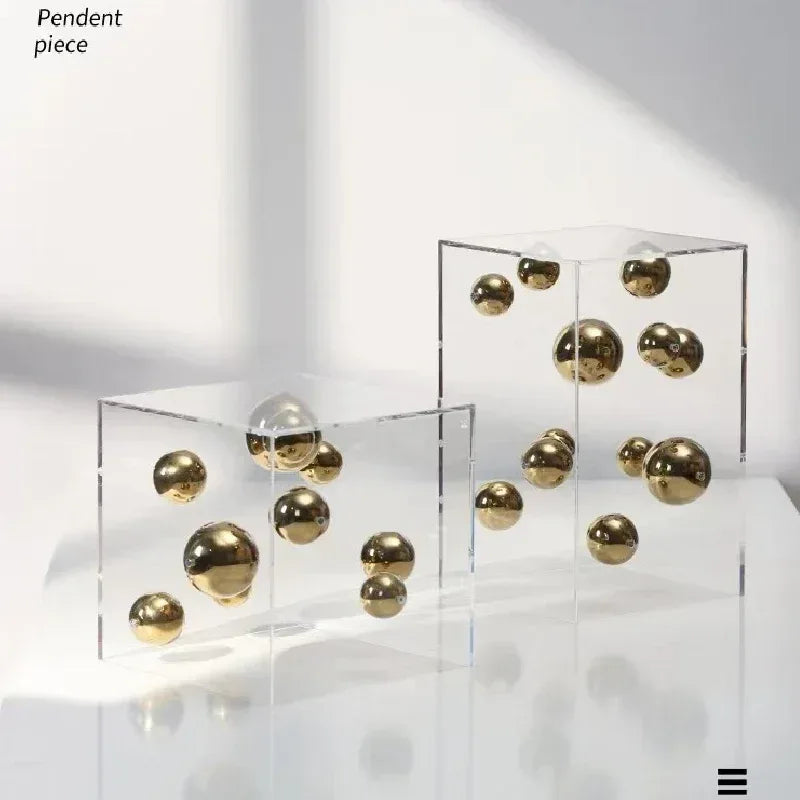 Geometric Metal Ball Art Transparent Acrylic Box Ornaments Modern Minimalist Square Living Room Decorations Desktop Furnishings - Luvia