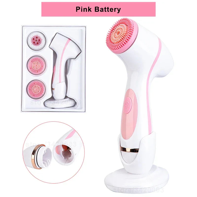 Portable 6-in-1 silicone electric Cleansing brush Facial pore cleaning and exfoliating waterproof Sonic cleansing brush - Luvia