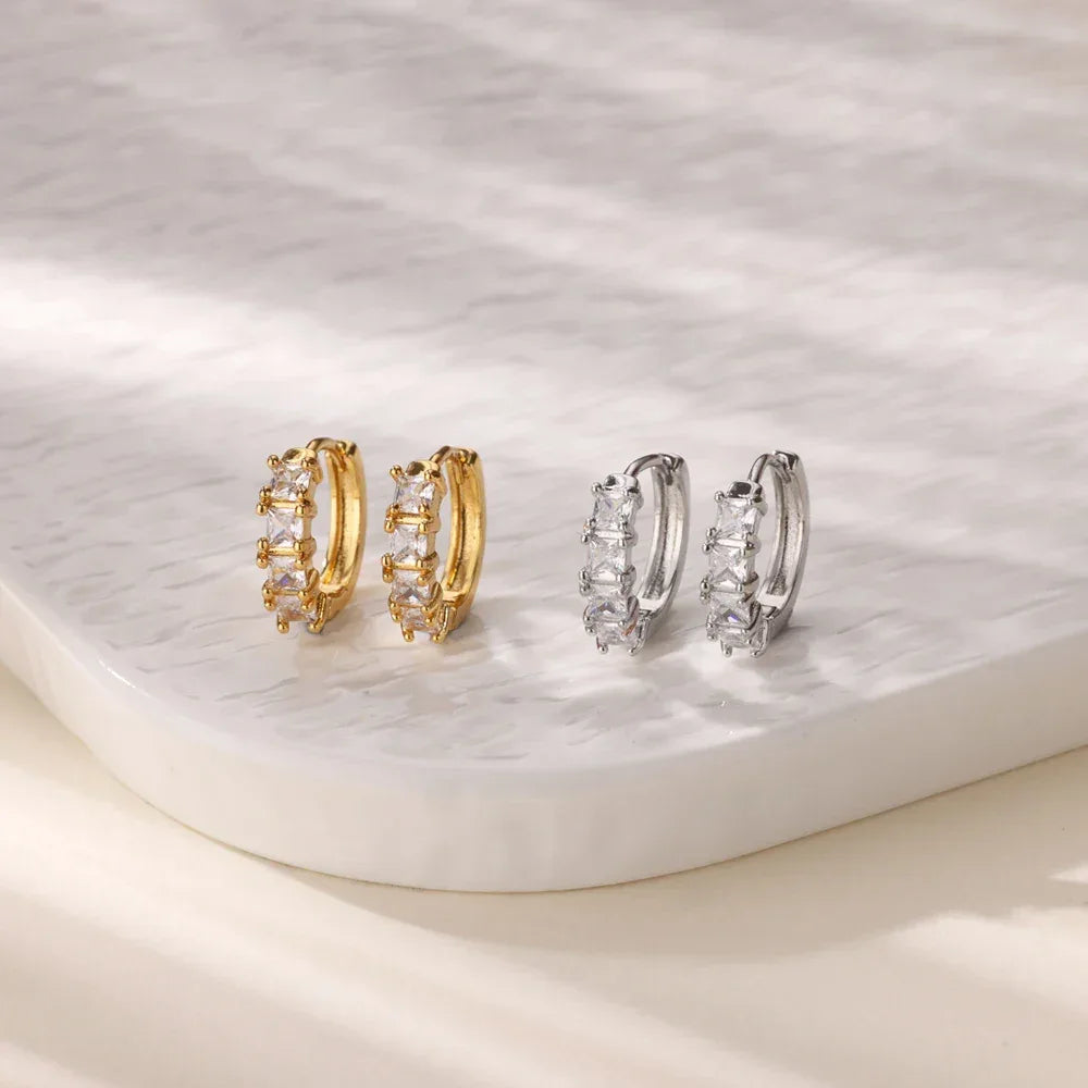 Cubic Zirconia Round Hoop Earrings - Stainless Steel - Luvia