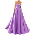 Customized Women's Satin Prom Dresses Formal Gowns Long Spaghetti Strap V-Neck A-line Simple Evening Party Dress with Pockets