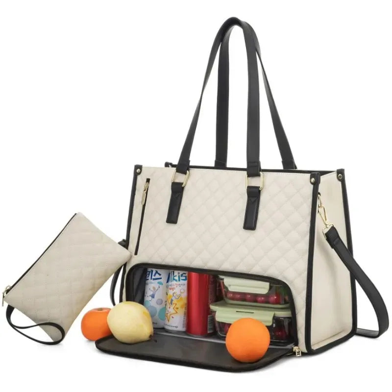 Women's 2-in-1 Insulated Lunch Bag Suitable for 15.6-inch Laptops Leak-proof Insulated Work Bag Waterproof Picnic Cooler Bag - Luvia