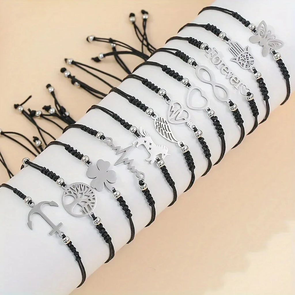 12pcs/set Stylish Stainless Steel Braided Charm Bracelet for Men - Perfect for Daily Wear and Gifting to Family and Friends - Luvia
