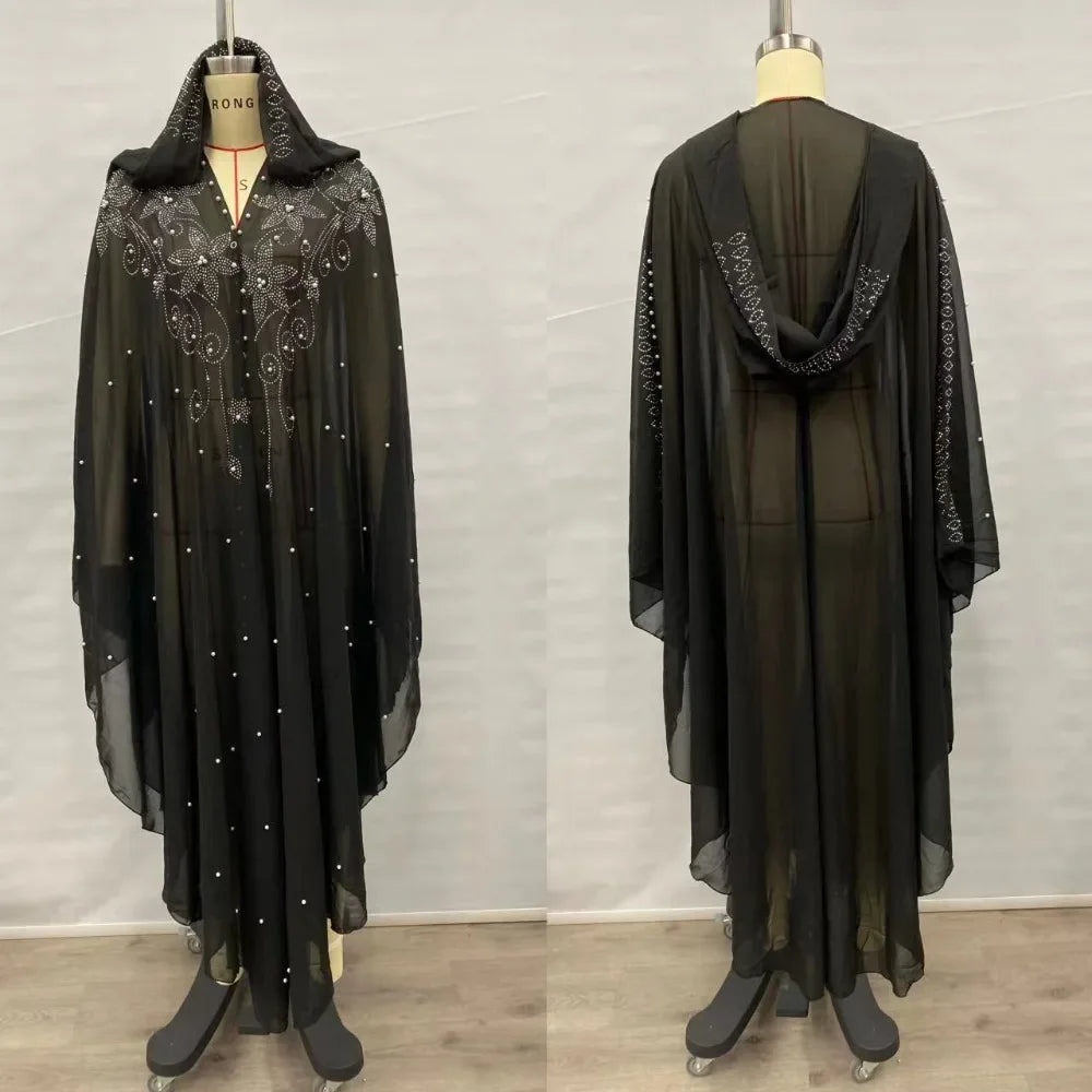 Thin Hooded Cloak Women Clothing Cape Dress Fashion Clothes Vintage Streetwear Ponchos Coats Jackets Bling Diamond Party