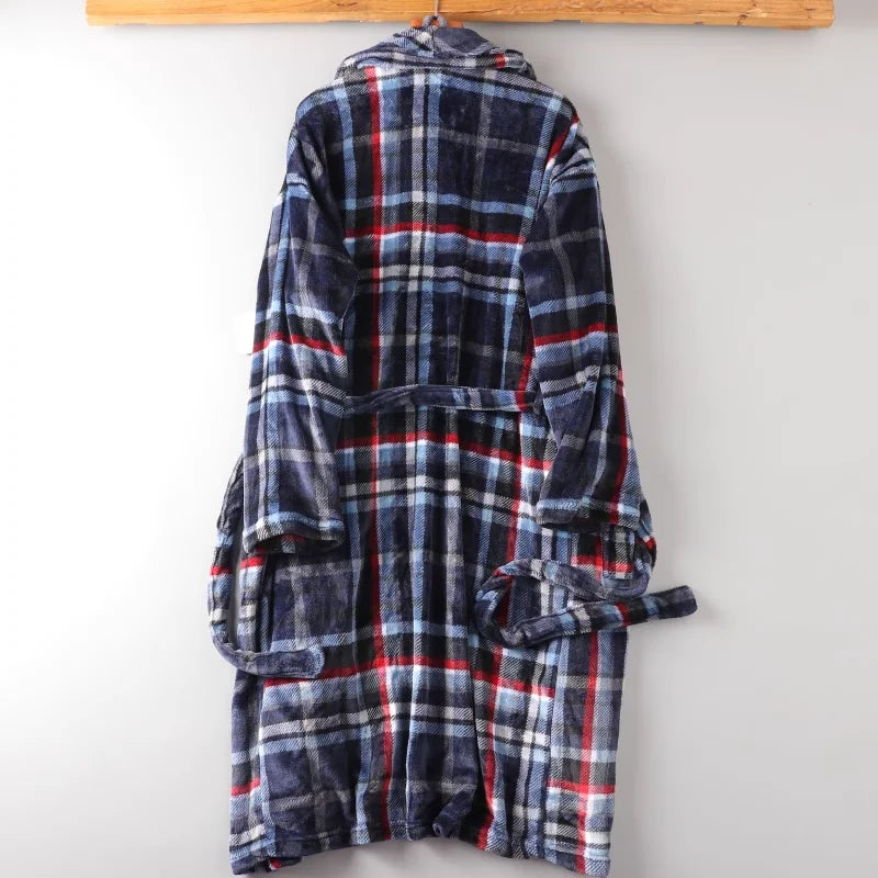 Men's Nightgown Home clothes Robes Winter warmth flannel bathrobe Plaid Pajamas Male lounge sleepwear
